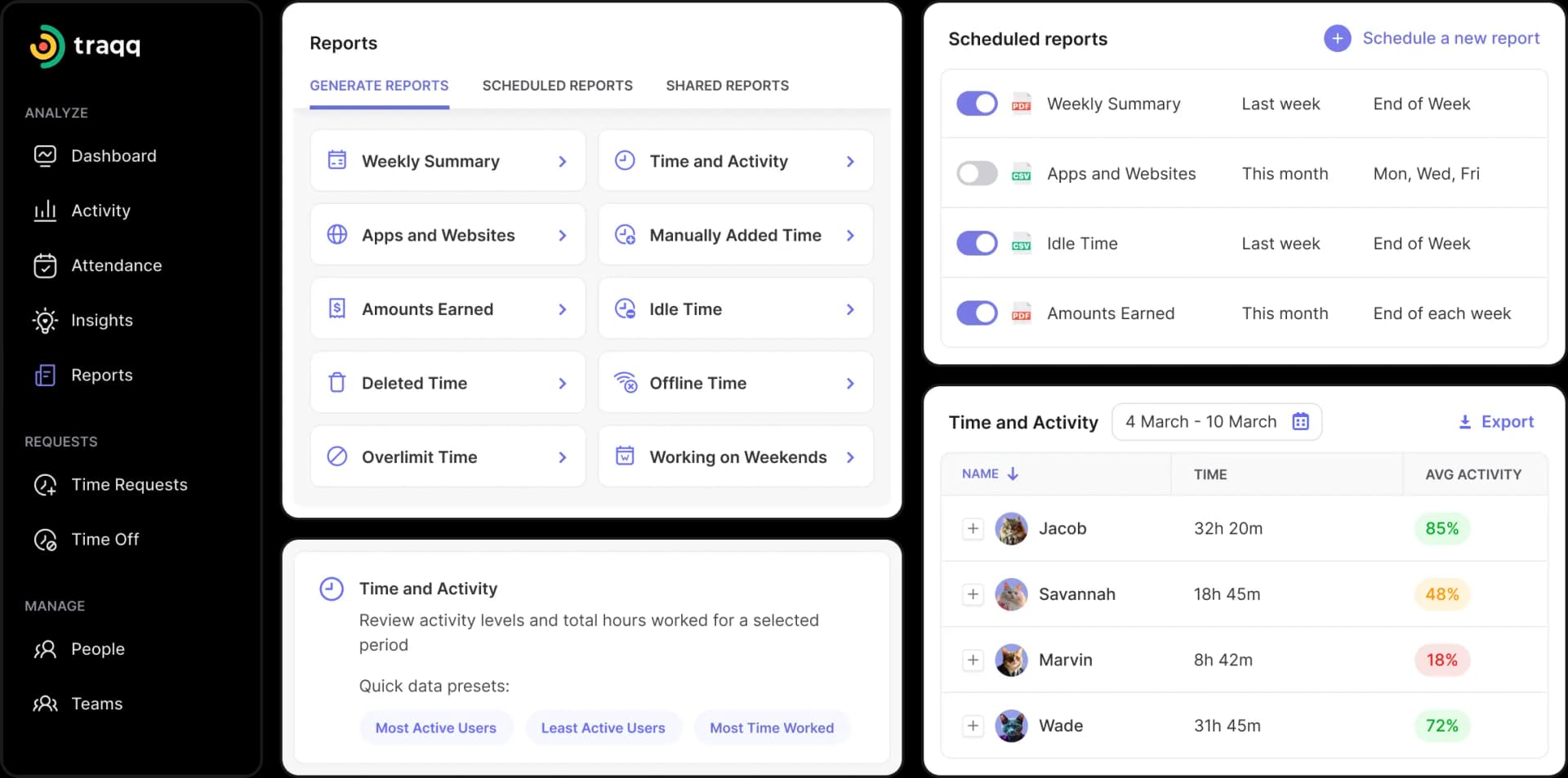 Generate detailed reports and track time by project or team member. Perfect for accurate billing and managing unlimited projects with ease.