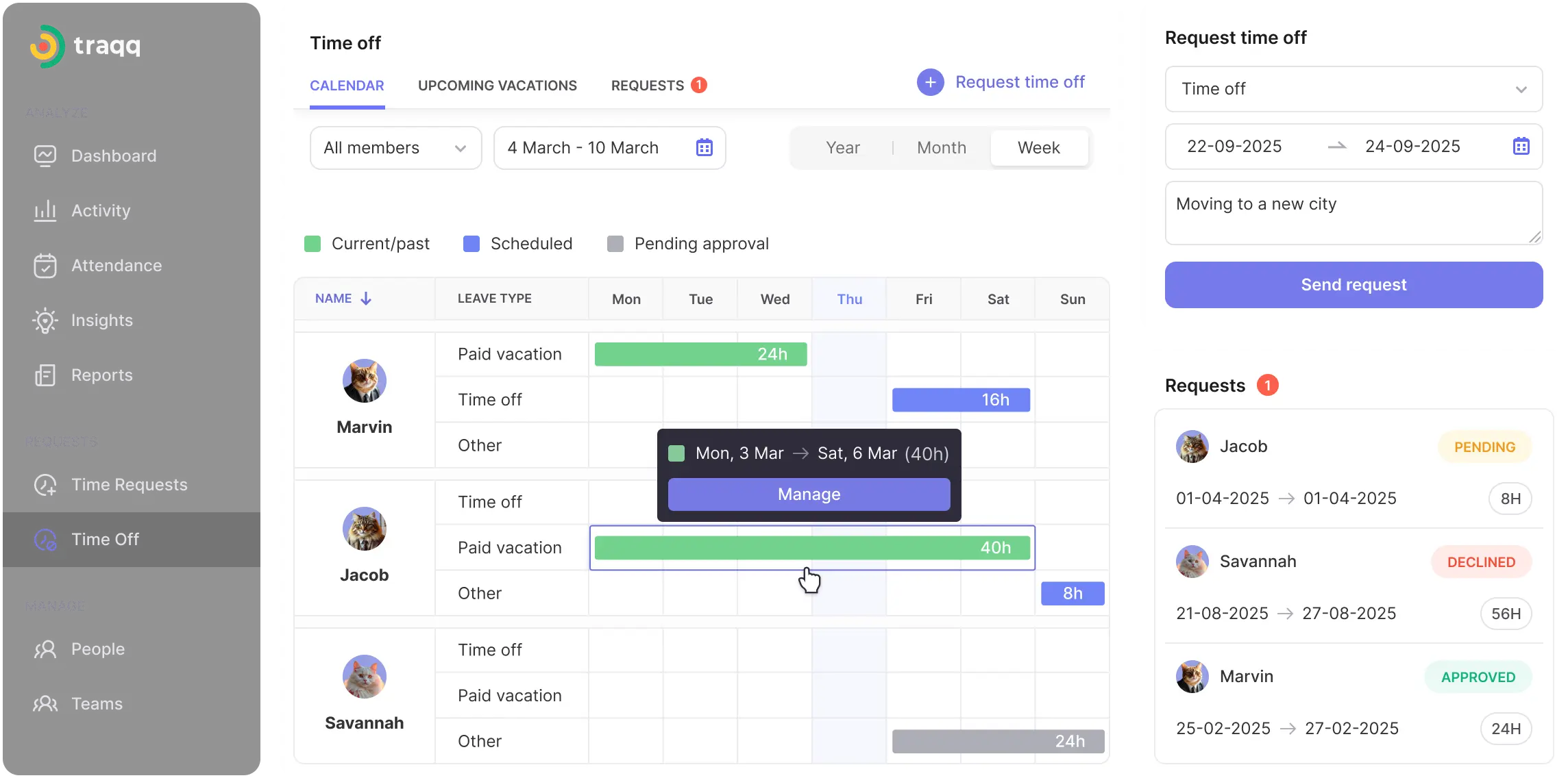 Simplify leave tracking with a complete solution that logs PTO and time off accurately. Track work and manage team availability in one place.